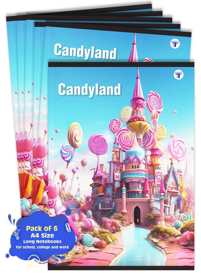 TARGET PUBLICATIONS A4 Size Long Notebooks for Students | Single Line Ruled 172 Pages in Each | Soft Cover, 21 cm x 29.7 cm Approx | GSM 57 | Useful for School, College & Office | Set of 6 | Candyland - Image 1