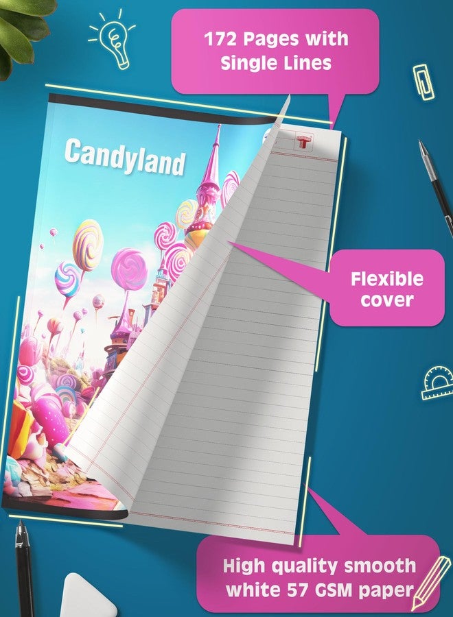TARGET PUBLICATIONS A4 Size Long Notebooks for Students | Single Line Ruled 172 Pages in Each | Soft Cover, 21 cm x 29.7 cm Approx | GSM 57 | Useful for School, College & Office | Set of 6 | Candyland - Image 2