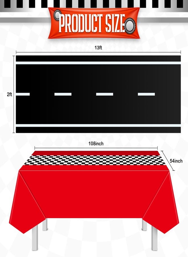 Remagr 24 Pcs Race Car Theme Birthday Party Supplies, 8 Pcs Traffic Cones, 12 Black and White Checkered Flags, 2 27.5" Inflatable Tire Tubes, Black Floor Runner, Checkered Tablecloth(Vivid Style) - Image 3