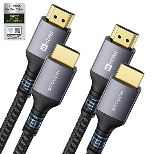 Stouchi 8K HDMI Cables 48Gbps Ultra High Speed, 10K 8K@60Hz 4K@120Hz 144Hz, HDCP 2.2&2.3 SBTM Dynamic HDR eARC Compatible with Apple TV 4K/Roku TV/PS5/Blu-ray (Grey, 6ft, 2Pack) - Image 1