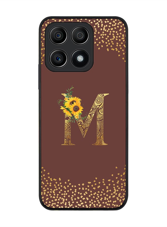 Stylizedd Rugged Black edge case for Honor X8A 4G Slim fit Soft Case Flexible Rubber Edges Anti Drop TPU Gel Thin Cover - Custom Monogram Letter Floral Pattern Alphabet - M (Brown) - Image 1