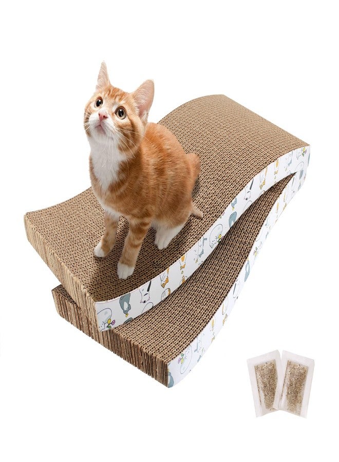 Lechay 2 Pcs Cat Scratcher Cardboard Cat Scratch Pad Plush Perches and Fluffy Balls for Indoor Cats - Image 1