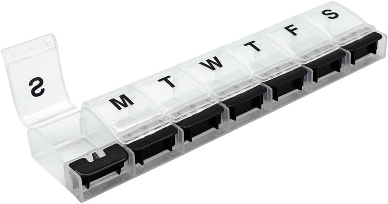 EZY DOSE Weekly (7-Day) AM/PM Pill Organizer, Vitamin Case, and Medicine Box, X-Large Compartments, Arthritis Friendly, Convenient and Easy to Use, Clear/Black, BPA Free
