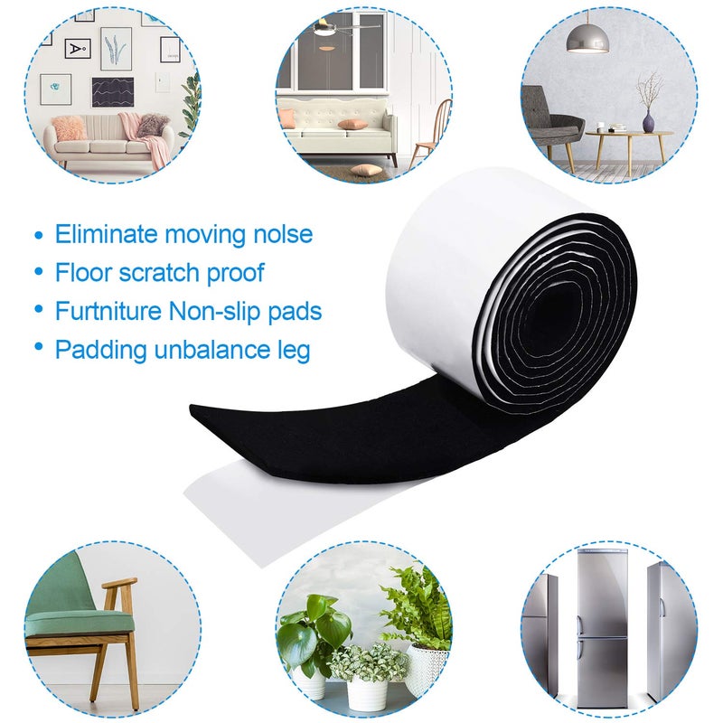 Shappy 2 Packs Felt Strips with Adhesive Backing Felt Tape Roll Non Slip Self Adhesive Cuttable Furniture Pads for Protecting Hardwood Floors, Chairs, Wall(Black,120 x 2 x 0.12 Inch) - Image 2