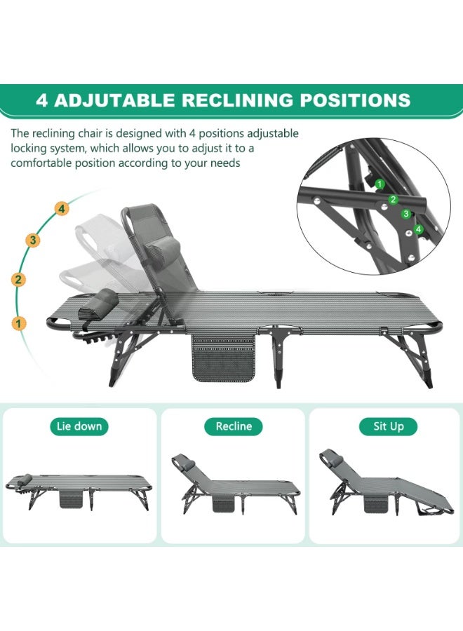 Arabest سرير تخييم قابل للطي محمول، كراسي استرخاء للبالغين قابلة للتعديل بـ 4 أوضاع مع وسادة، سرير كراسي الاسترخاء القابلة للطي لدينا، مثالي للتخييم، المسبح، الشاطئ - Image 3