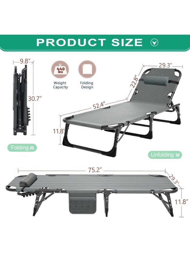 Arabest سرير تخييم قابل للطي محمول، كراسي استرخاء للبالغين قابلة للتعديل بـ 4 أوضاع مع وسادة، سرير كراسي الاسترخاء القابلة للطي لدينا، مثالي للتخييم، المسبح، الشاطئ - Image 2