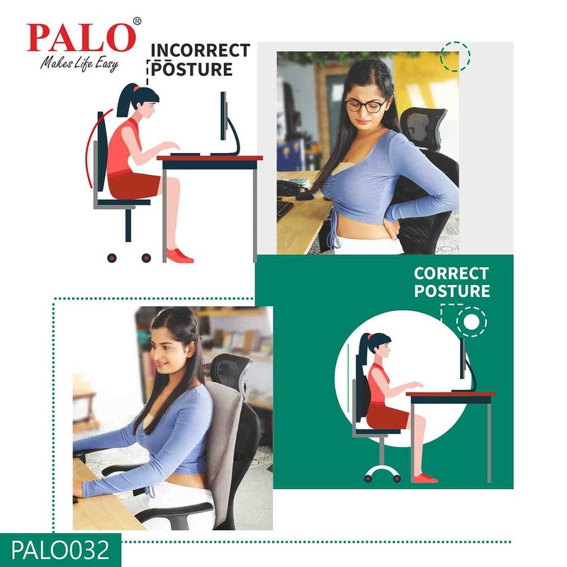 PALO Orthopedic Ergonomic Long Back Support with Memory Foam Black Grey - Image 2