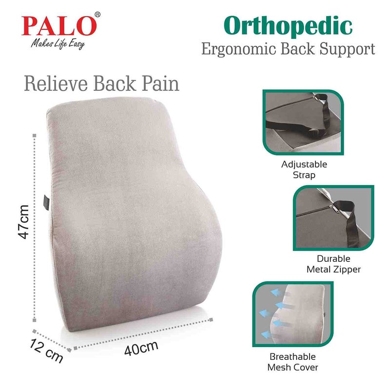 PALO Orthopedic Ergonomic Long Back Support with Memory Foam Black Grey - Image 5