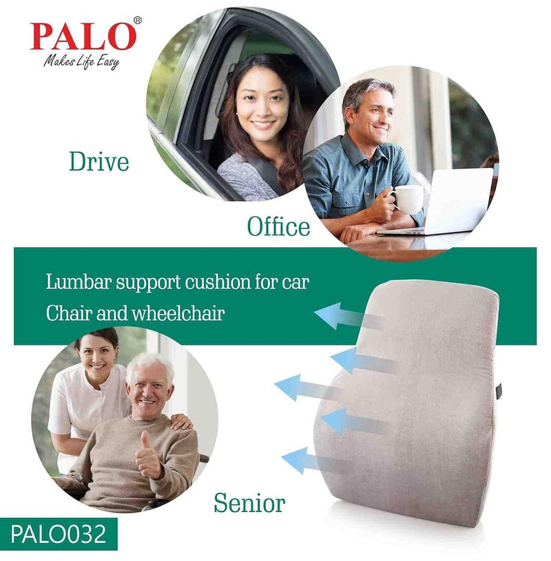 PALO Orthopedic Ergonomic Long Back Support with Memory Foam Black Grey - Image 3