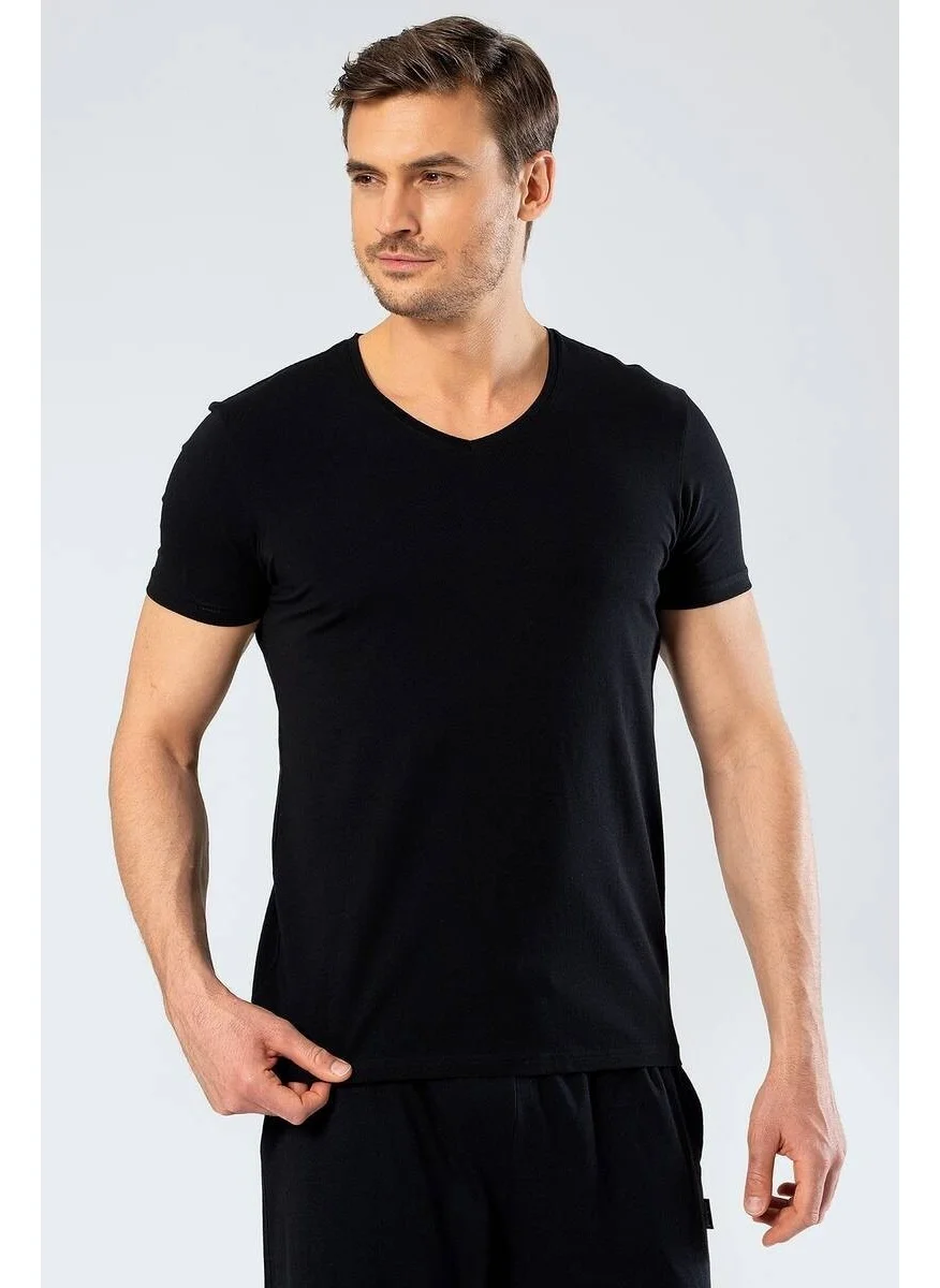 كاشاريل Men's T-shirt V Neck Lycra