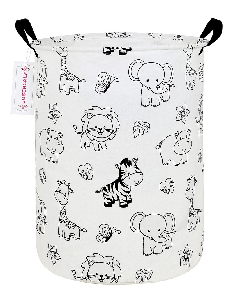 QUEENLALA Large Storage BasketLaundry HamperBathroomHome DecorCollapsible Round Storage BinBoys and Girls HamperBoxesClothingRoundZoo