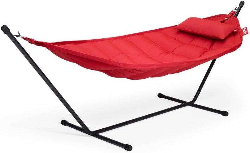 Fatboy Superb Hammock Swing and Stand with Pillow | Bleach-cleanable | 150 kg Capacity | Indoor and Outdoor | 100% Olefin | Filling: Polypropylene | Stand 330x100x110 cm | 270x138 cm (Red) - Image 1