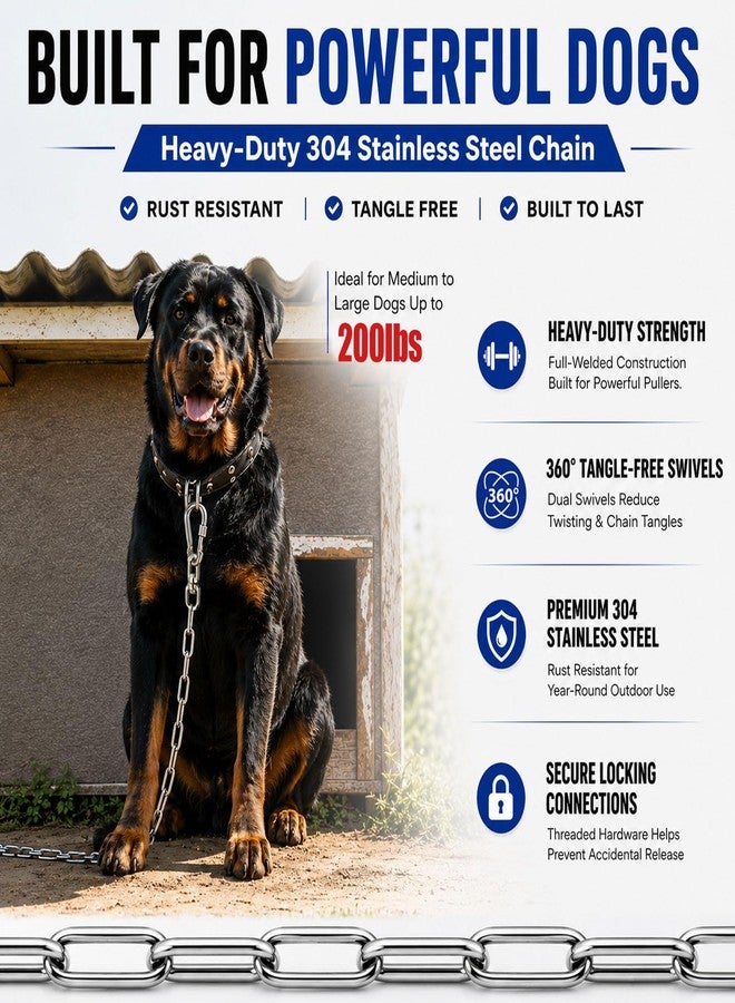 MELAIRON 𝟮𝟬𝗳𝘁 Dog Runner Chain for Outside-Ultra Durable 𝟰𝗺𝗺 Stainless Steel Dog Leash with Heavy Duty Snap Hooks Tangle-Free Chew-Proof Tie Out,Great for Hiking, Camping, and Backyard,Up to 200lbs - Image 2