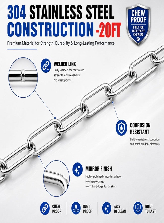 MELAIRON 𝟮𝟬𝗳𝘁 Dog Runner Chain for Outside-Ultra Durable 𝟰𝗺𝗺 Stainless Steel Dog Leash with Heavy Duty Snap Hooks Tangle-Free Chew-Proof Tie Out,Great for Hiking, Camping, and Backyard,Up to 200lbs - Image 4