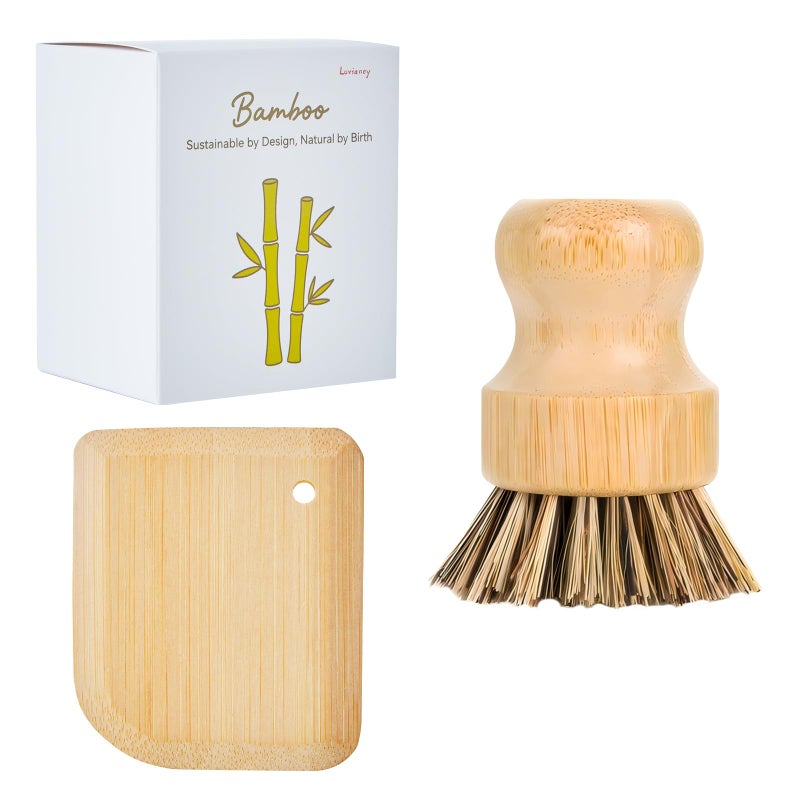 Luviancy Bamboo Cast Iron Brush, Bamboo Pot Scraper, Kitchen Cleaning Tools for Cast Iron Skillets, Cookware, Dishes, Pans and Pots - Image 1