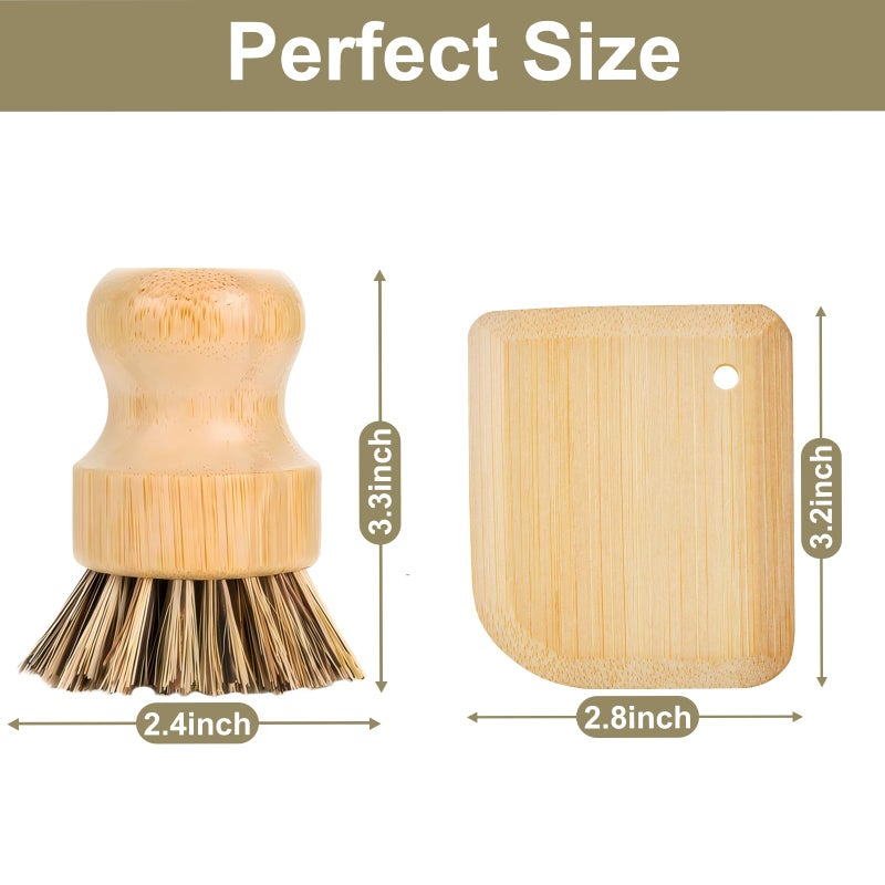 Luviancy Bamboo Cast Iron Brush, Bamboo Pot Scraper, Kitchen Cleaning Tools for Cast Iron Skillets, Cookware, Dishes, Pans and Pots - Image 2
