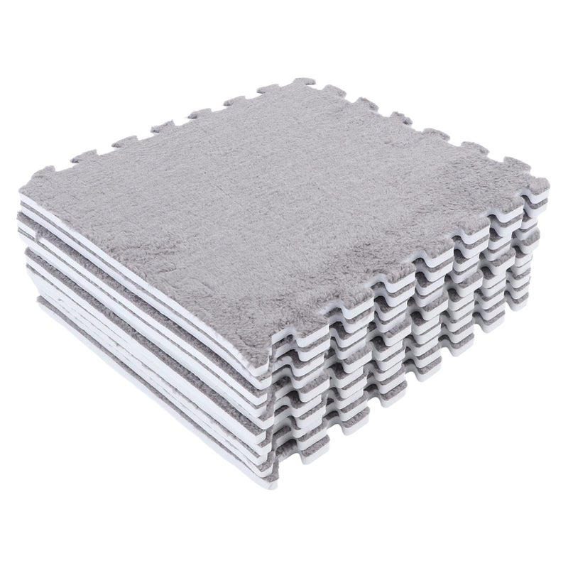 Soft Thick Interlocking Plush Foam Floor Mat Puzzle 10Pcs Grey Rug - Image 2