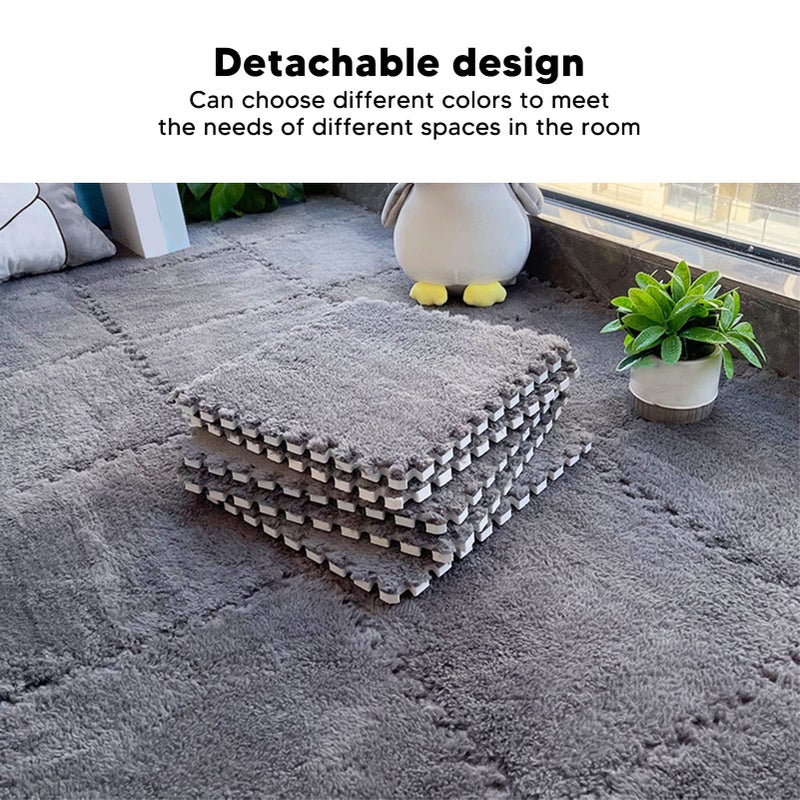 Soft Thick Interlocking Plush Foam Floor Mat Puzzle 10Pcs Grey Rug - Image 3
