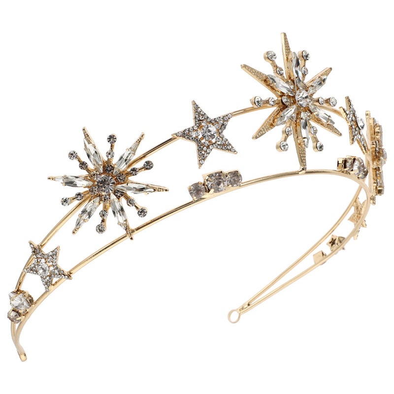 KALLORY Rhinestone Star Headband for Women, Glitter Hair Band Princess Tiara for Wedding Golde Headband Headpiece - Image 1