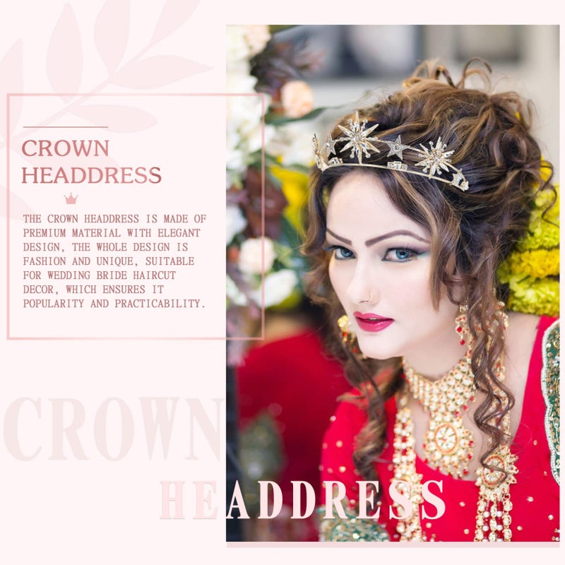 KALLORY Rhinestone Star Headband for Women, Glitter Hair Band Princess Tiara for Wedding Golde Headband Headpiece - Image 4