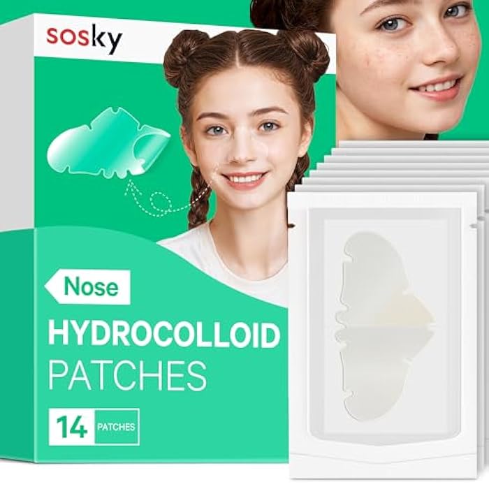 Sosky Patches for Nose, Hydrocolloid Pimple & Pore Nose Patches, Absorbs Oil Overnight Nose Pore Strips, Targets Pimples, Zits and Pores, FSA Eligible Acne Patches, Clear Skin 14 Count - Image 1