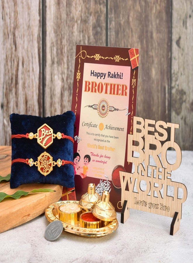 Pride Store Combo of Rakhi for Bro | Best Bro In The World Wooden Showpiece | Thali for Roli and Rice | Achievement Certificate | Rakhi for Bro| Rakhi Gift for Brother - Image 3