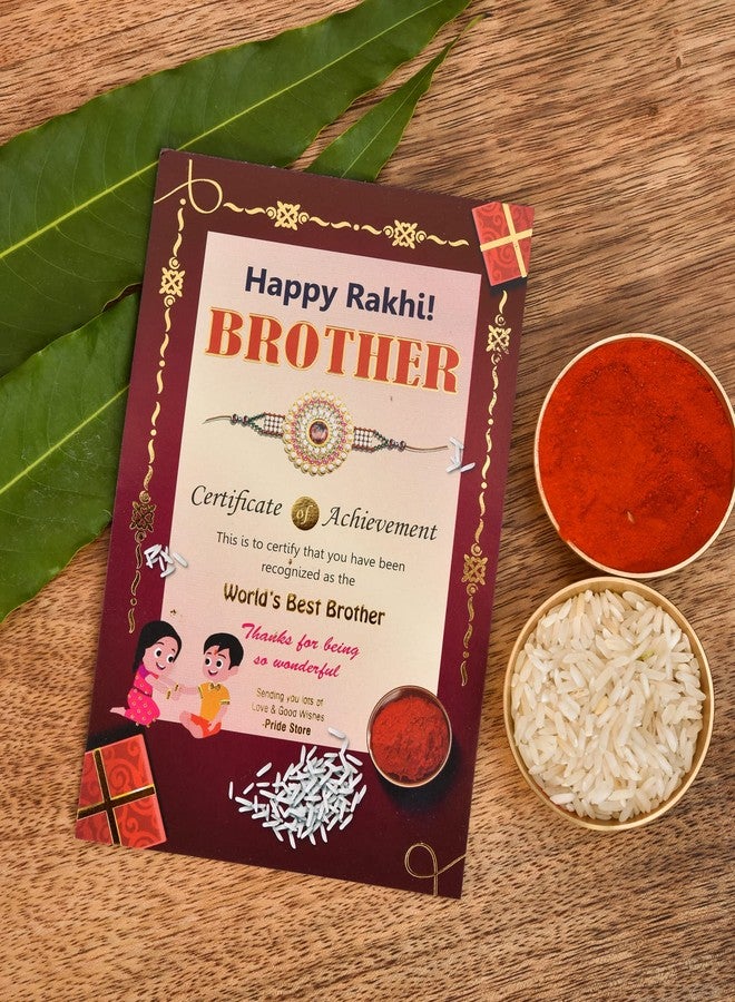 Pride Store Combo of Rakhi for Bro | Best Bro In The World Wooden Showpiece | Thali for Roli and Rice | Achievement Certificate | Rakhi for Bro| Rakhi Gift for Brother - Image 4