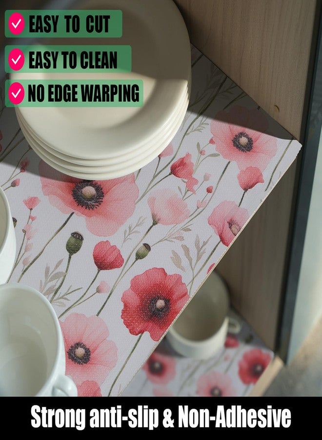 Amiitay Floral Shelf Liners Strong Non-Slip and Non Adhesive Shelf and Drawer Liners for Kitchen Cabinet Wire Fridge, Waterproof Shelf Drawer Liner,Easy to Clean,12IN x 10FT,Red - Image 2
