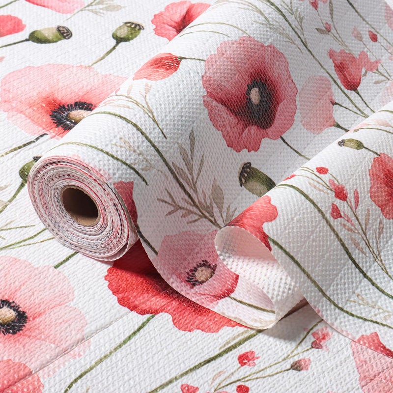 Amiitay Floral Shelf Liners Strong Non-Slip and Non Adhesive Shelf and Drawer Liners for Kitchen Cabinet Wire Fridge, Waterproof Shelf Drawer Liner,Easy to Clean,12IN x 10FT,Red - Image 1