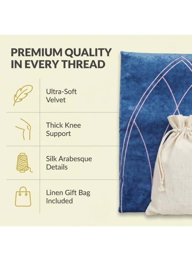 Dakakeen Concept Dakakeen Premium Velvet Prayer Mat Luxurious Soft Mat with Elegant Silk Arabesque Window Embroidery and Comfortable Padding in a Beige Linen Bag - Image 4