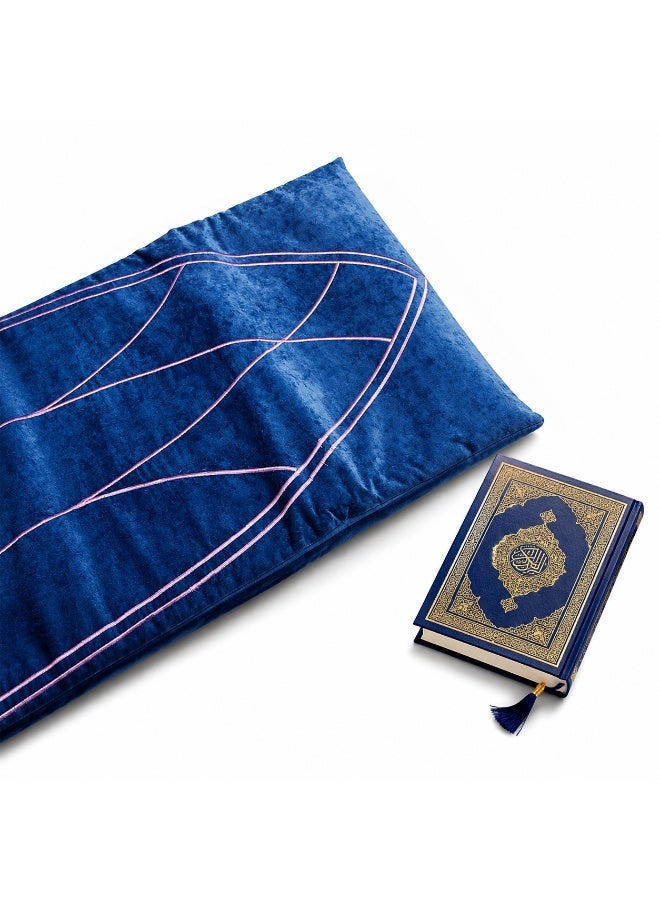 Dakakeen Concept Dakakeen Premium Velvet Prayer Mat Luxurious Soft Mat with Elegant Silk Arabesque Window Embroidery and Comfortable Padding in a Beige Linen Bag - Image 1