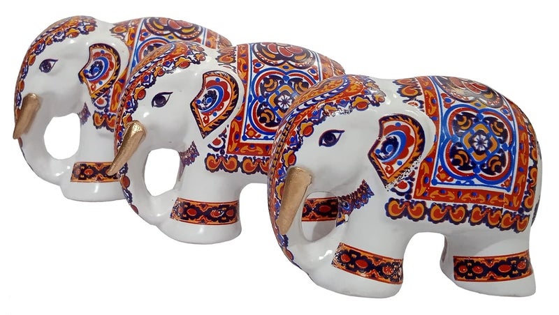 Purpledip Resin Statues Elephant Family: Set of 3 Figurines for Home Decoration (12493) - Image 1