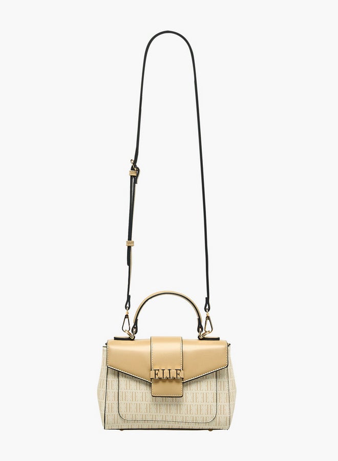 ELLE Monogram Print Satchel Bag with Top Handle - Image 3
