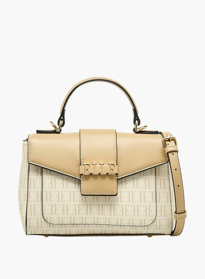 ELLE Monogram Print Satchel Bag with Top Handle