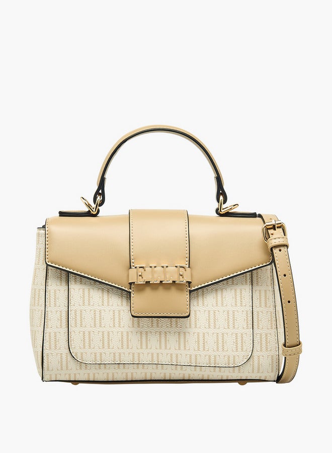 ELLE Monogram Print Satchel Bag with Top Handle - Image 1