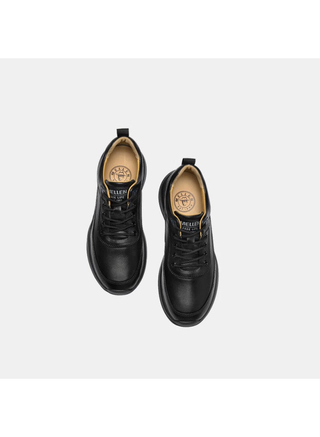 Mellen Business Simple Comfortable Breathable Low-top Strap Round Toe Casual Leather Shoes Men Mf767701 Black 44 - Image 3