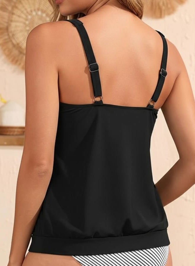 Talisea Blouson Tankini Tops for Women - Loose Fit Swim Top Only No Bottom Bathing Suit Modest Swimsuit Top 2025, Black, L - Image 3