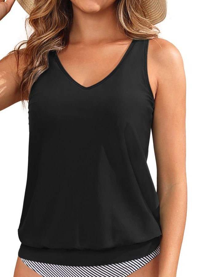 Talisea Blouson Tankini Tops for Women - Loose Fit Swim Top Only No Bottom Bathing Suit Modest Swimsuit Top 2025, Black, L - Image 1