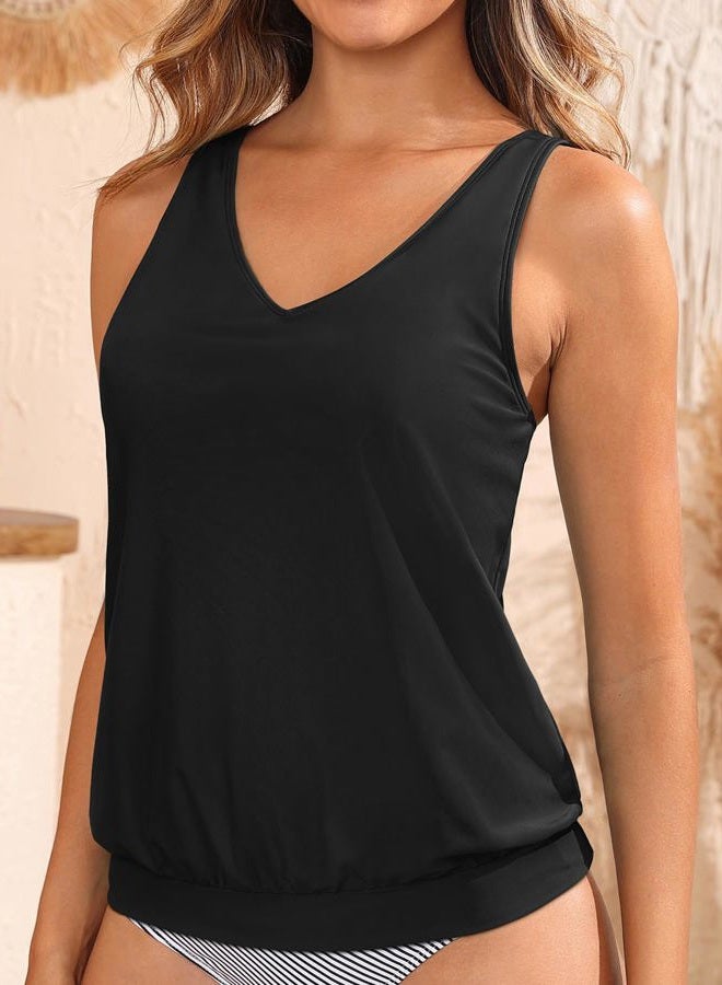 Talisea Blouson Tankini Tops for Women - Loose Fit Swim Top Only No Bottom Bathing Suit Modest Swimsuit Top 2025, Black, L - Image 4