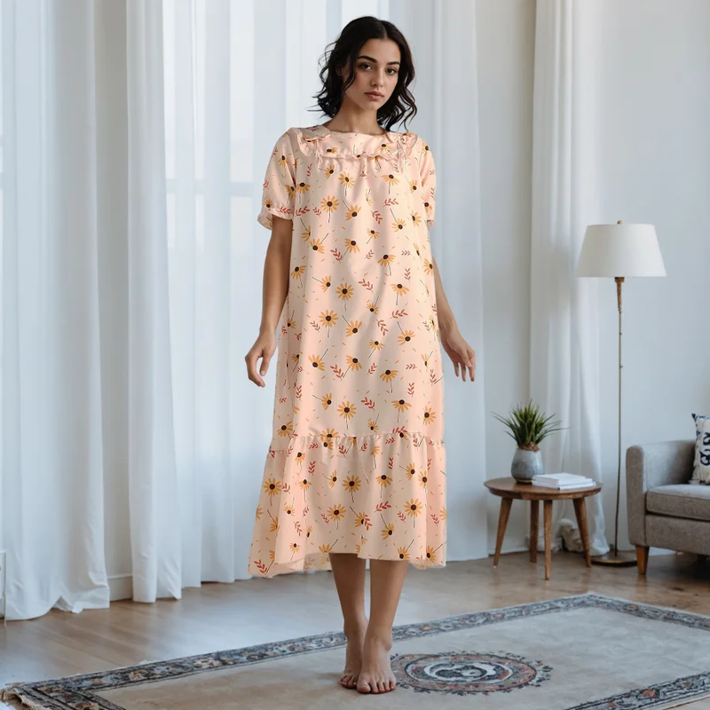 Splash FAV Floral Print Square Neck Night Dress