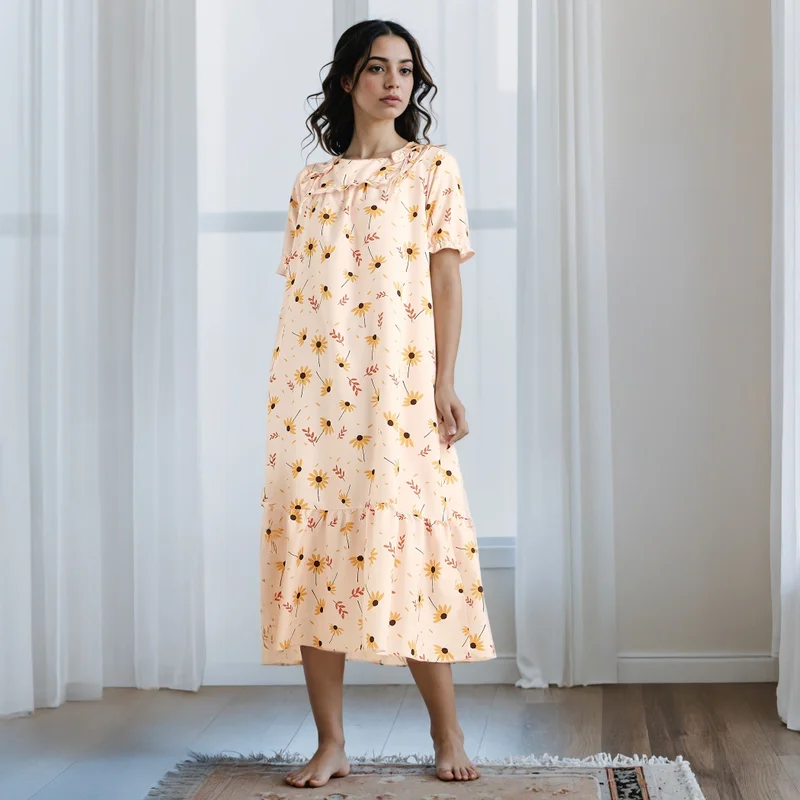 Splash FAV Floral Print Square Neck Night Dress