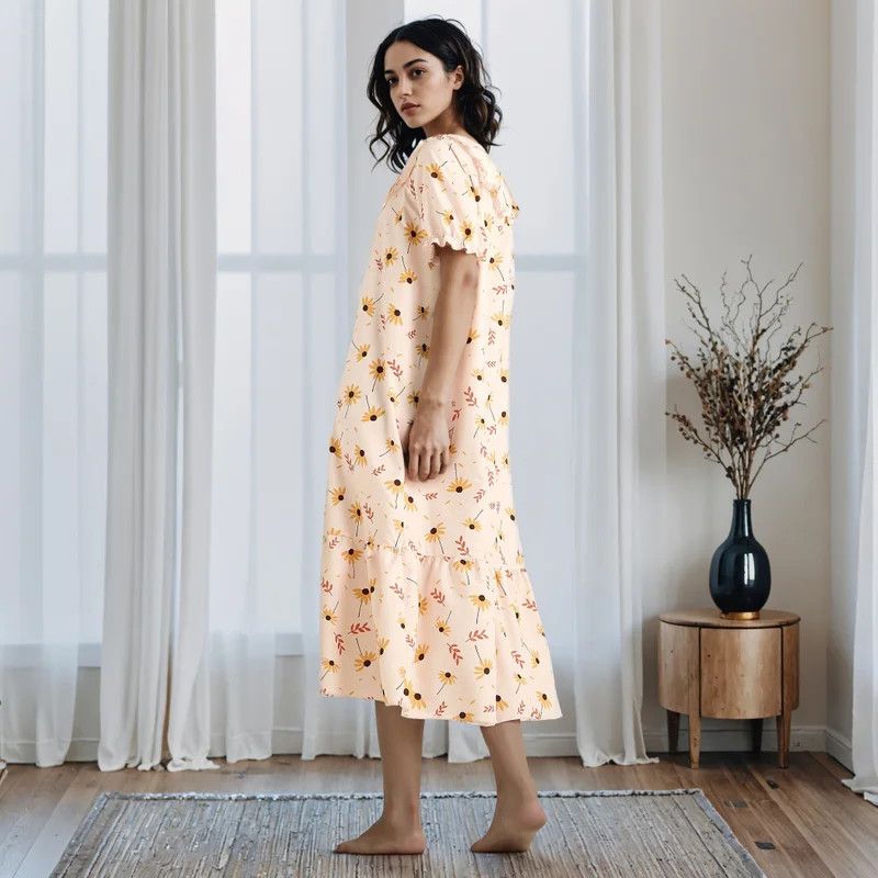 FAV Floral Print Square Neck Night Dress