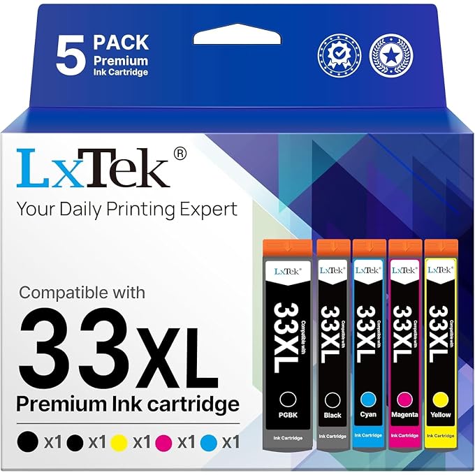 LxTek 33XL Compatible Replacement for 33 XL Ink Cartridges for Expression Premium XP-640 XP-530 XP-900 XP-540 XP-7100 XP-830 XP-630 XP-645 (5 Pack)