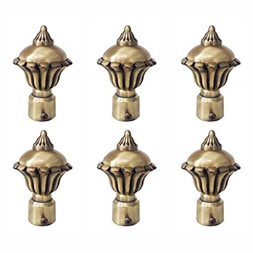 FERIO Heavy Curtain Brackets Alloy Zinc Round Curtain Finials Beautiful for Window and Door1 Inch Curtain Rod Holder Brass Antique Pack of 6 Pcs(3 Pair) - Image 1