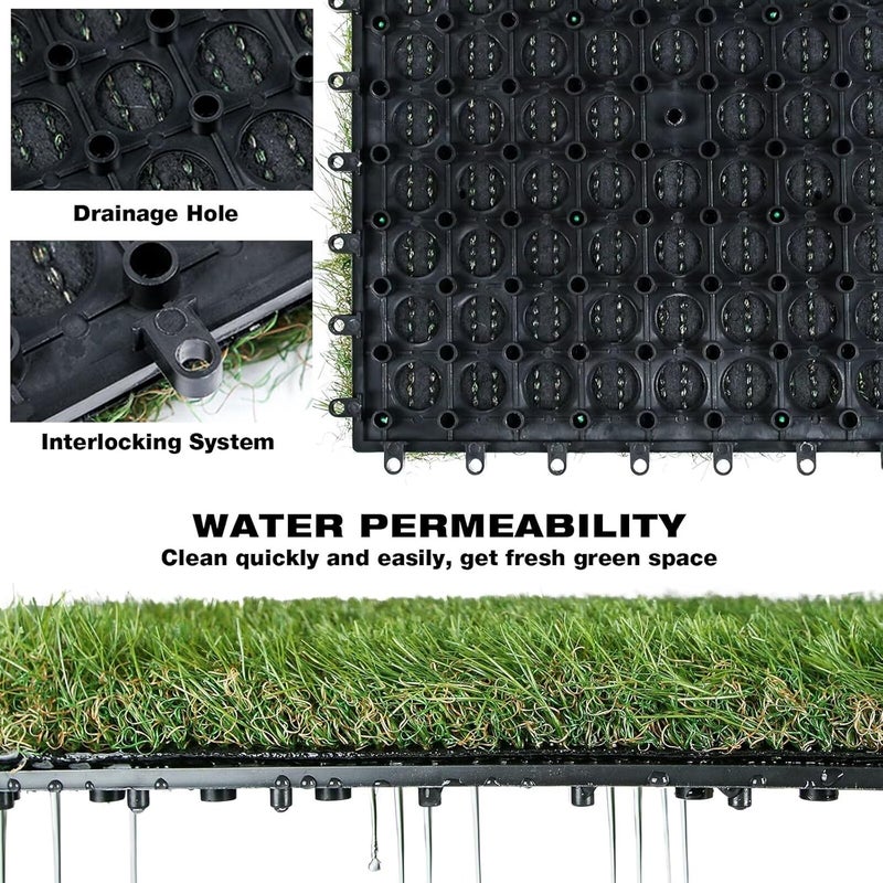 XLX TURF Outdoor Artificial Grass Tiles Interlocking Turf Squares 9 Pack, 12"x12" Fake Grass Mat for Balcony Patio Deck Flooring Decor, Pets Dog Pee Pad, Self-draining 8 Buckle System - Image 3