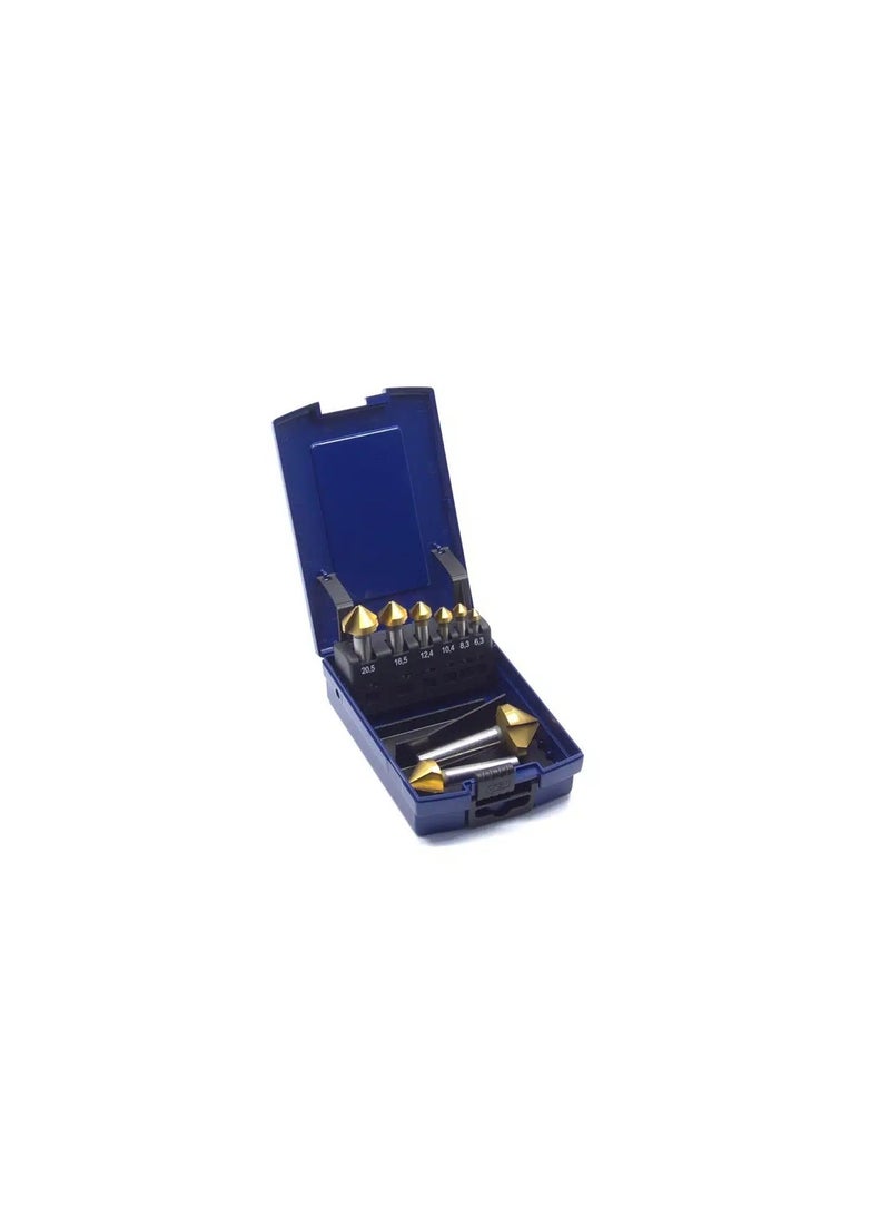 WSH-Tools.de Countersink Set 8 pieces HSS‑E Co5 90° U‑Flute uneven pitch (chatter‑free)  TiN coated - Image 1