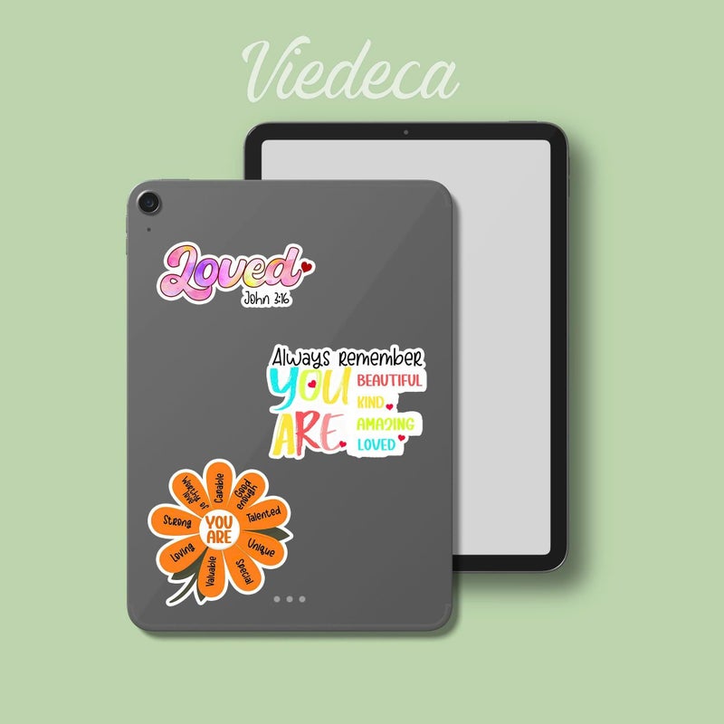 VIEDECA (3Pcs) You are Kind Enough Worthy Loved Strong Enough Sticker Inspirational Vinyl Decals for Tumbler Laptop Water Bottles Books Phone - Size 3x3 Inches - Image 5