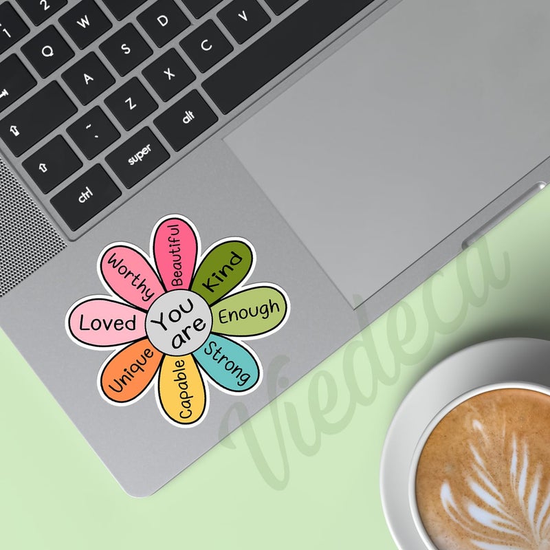 VIEDECA (3Pcs) You are Kind Enough Worthy Loved Strong Enough Sticker Inspirational Vinyl Decals for Tumbler Laptop Water Bottles Books Phone - Size 3x3 Inches - Image 3