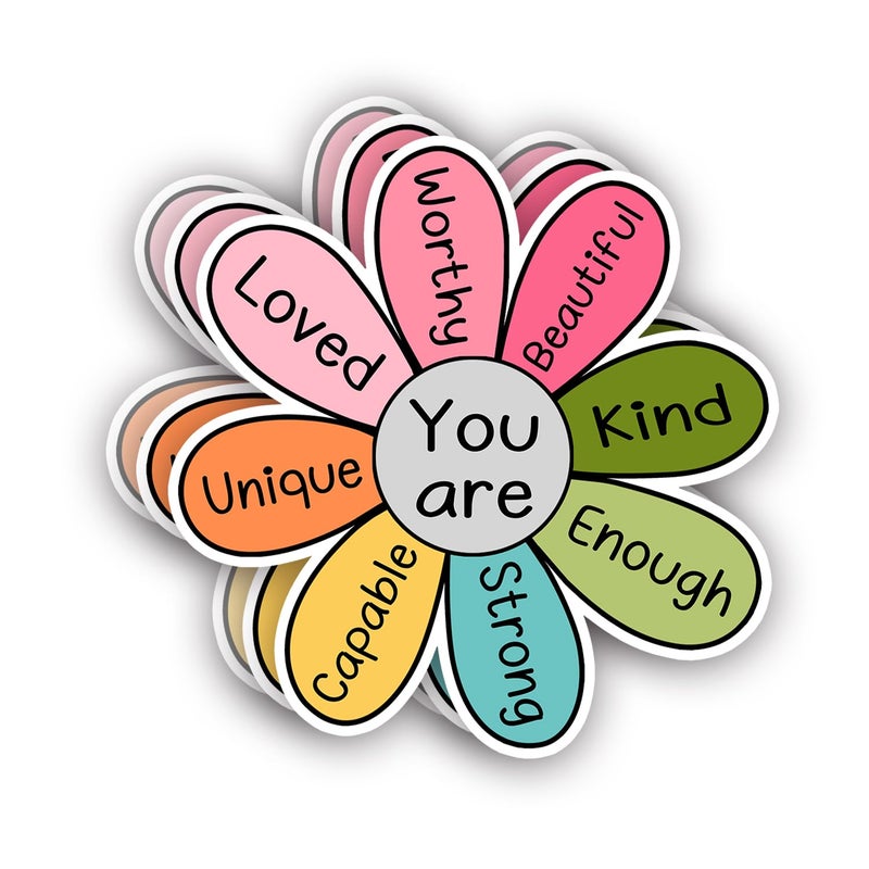 VIEDECA (3Pcs) You are Kind Enough Worthy Loved Strong Enough Sticker Inspirational Vinyl Decals for Tumbler Laptop Water Bottles Books Phone - Size 3x3 Inches - Image 1