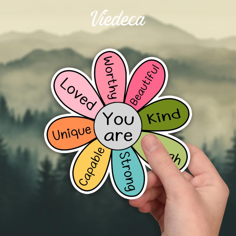 VIEDECA (3Pcs) You are Kind Enough Worthy Loved Strong Enough Sticker Inspirational Vinyl Decals for Tumbler Laptop Water Bottles Books Phone - Size 3x3 Inches - Image 2